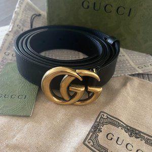 GUCCI Leather Belt with Double G Buckle